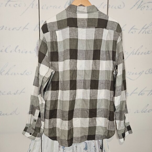 Vince Button Down Shirt Size Large Plaid 100% Linen Long Sleeve - Picture 2 of 8